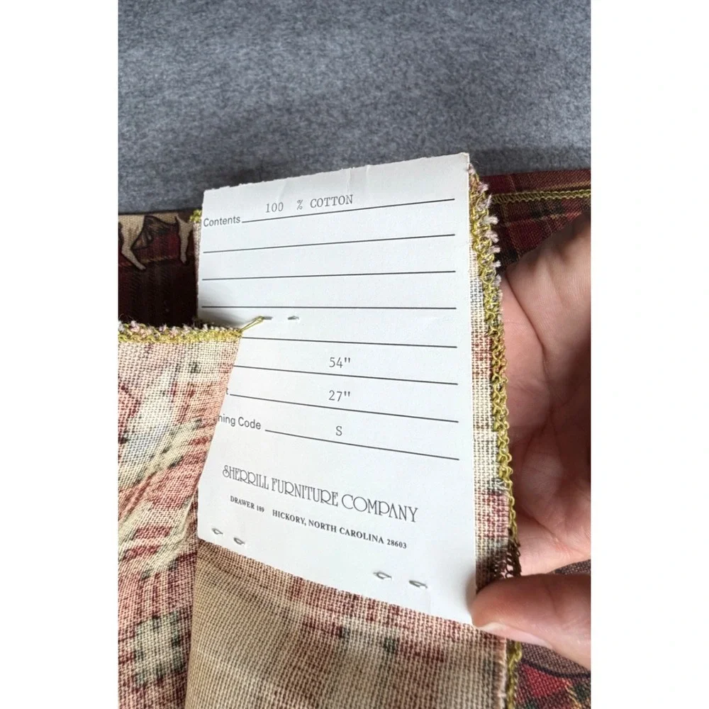 Vintage Sherrill Furniture Madder Rust Equestrian Fox Hunt Plaid Fabric Sample